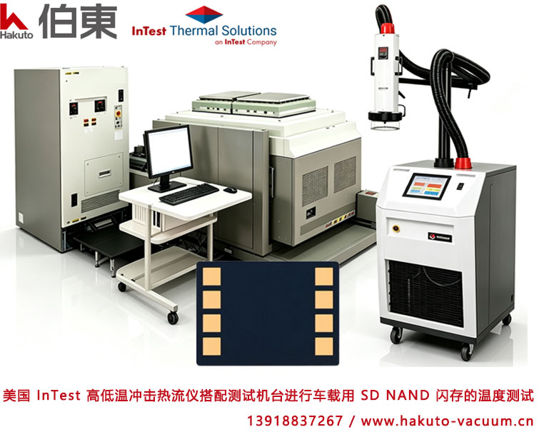 美国 InTest 高低温冲击热流仪搭配测试机台进行车载用 SD NAND 闪存的温度测试